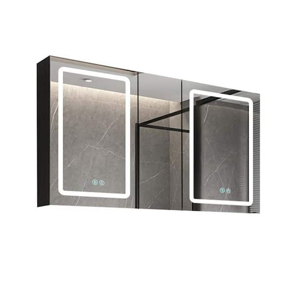 Unbranded 50 in. W x 30 in. H Large Rectangular Black Aluminum Recessed/Surface Mount Medicine Cabinet with Mirror