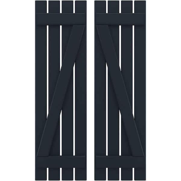 Ekena Millwork 15-1/2 in. W x 39 in. H Americraft 4-Board Real Wood Spaced Board and Batten Shutters with Z-Bar Starless in Night Blue