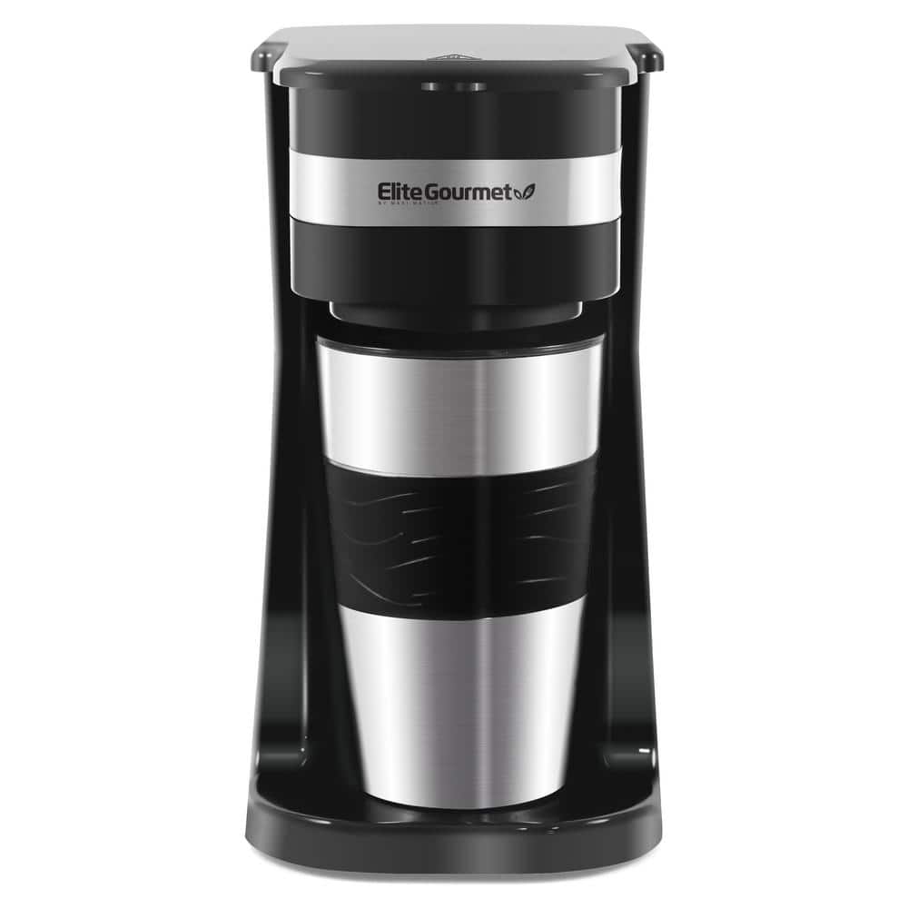 Elite Gourmet Dual Coffee Maker with Two Stainless Steel Interior Travel  Mugs, Black