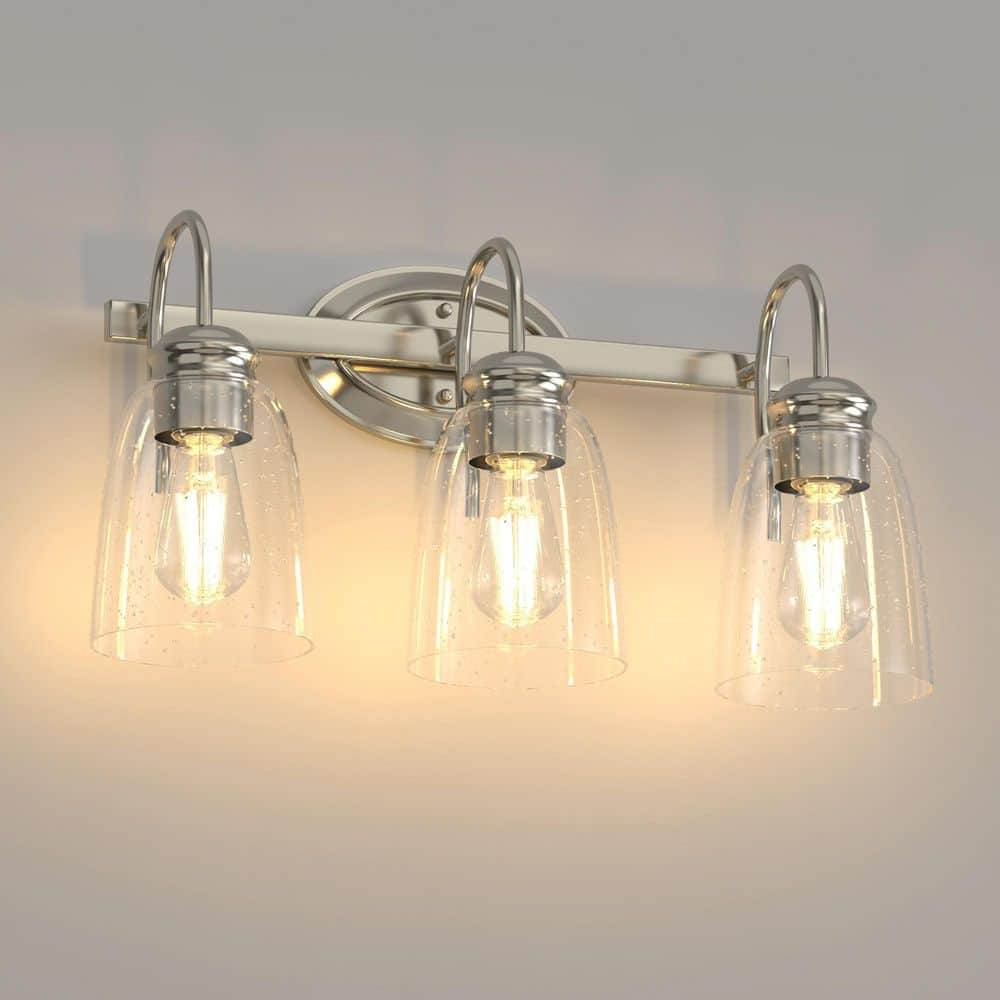 19 in. 3-Light Brushed Nickel Vanity Light, Modern Bathroom Mirror Wall Light with Seeded Glass Shades price history on PriceWatchPro