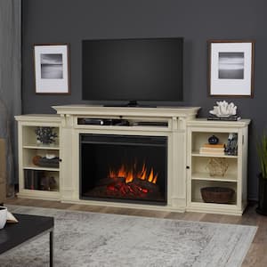 Tracey Grand 84 in. Electric Fireplace TV Stand Entertainment Center in Distressed White