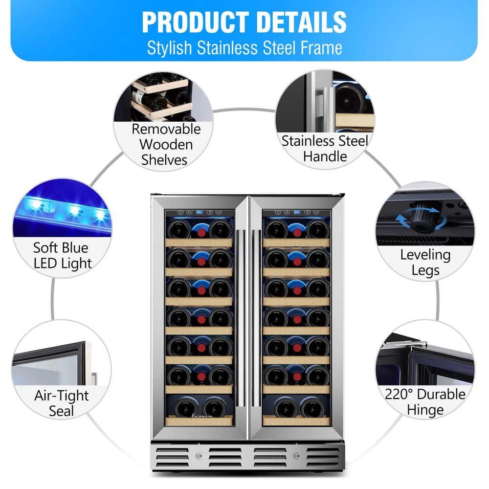 Kalamera 40-Bottle Stainless Steel Dual Zone Wine Refrigerator
