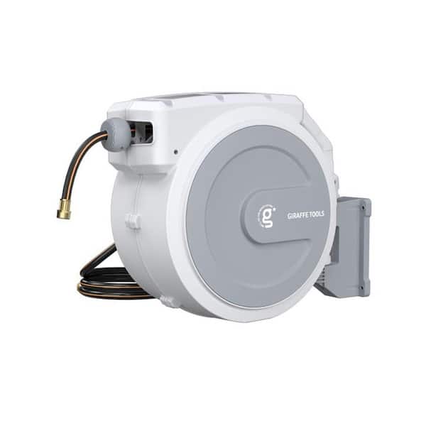 Giraffe Tools Garden Retractable Hose Reel-1/2 in.-130 ft., Wall Mounted, Light Grey