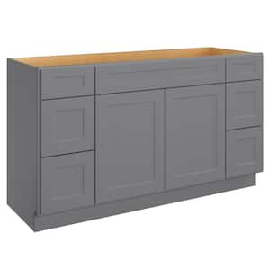 60 in.W x 21 in.D x 34.5 in.H in Shaker Grey Plywood Ready to Assemble Floor Vanity Sink Drawer Base Kitchen Cabinet
