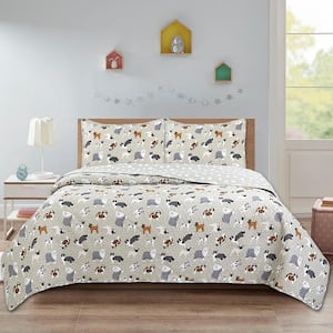 Puppy Crows 2-Piece Grey Microfiber Twin size Quilt Set