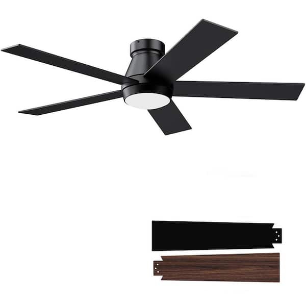 OLUZO 52 in. Indoor/Outdoor Black Ceiling Fan with Light and Remote, Dimmable LED, 3-Color, 6 Speeds DC Reversible, Noiseles