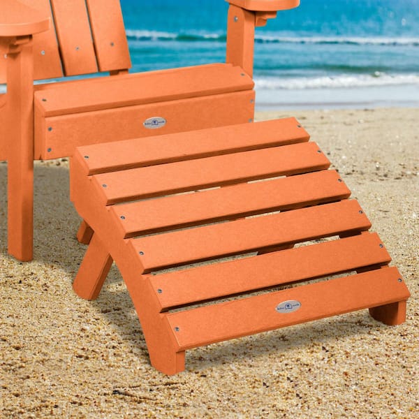 Highwood Bahia Verde Citrus Orange Recycled Plastic Folding Adirondack Outdoor Ottoman 1-Pack