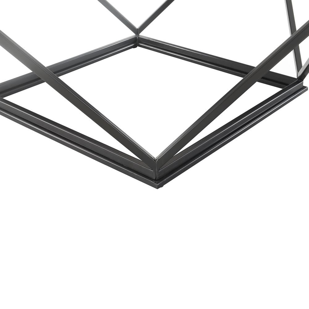 Conner Square White Marble Top Coffee Table with Black Metal Base
