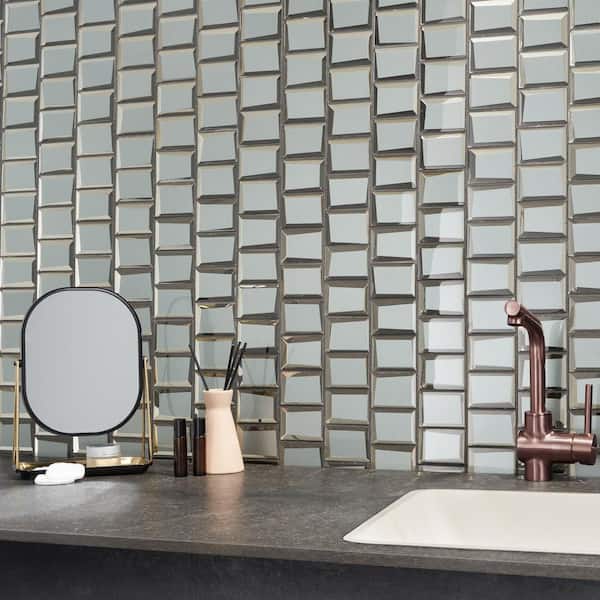 Aiga Glam Slate Gray 10.82 in. x 11.81 in. Polished Glass Wall Tile (0.88 Sq. Ft./Each)