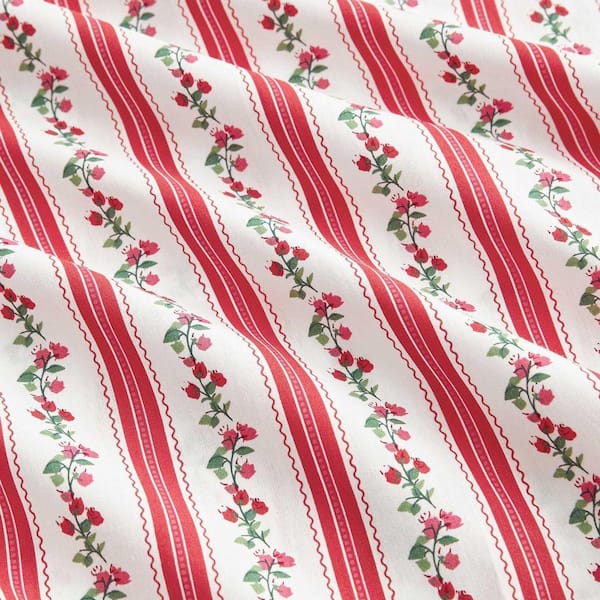 MARTHA STEWART Rose Ribbon 4-Piece White/Red Percale Cotton King