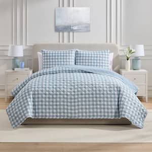 VCNY Home Blue Gingham 3-Piece King Microfiber Quilt Set GNG-3QT