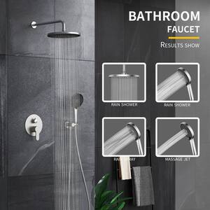 10 in. Single-Handle 4-Spary Ultra-Thin Round Wall Mount Shower Faucet in Brushed Nickel (Valve Included)