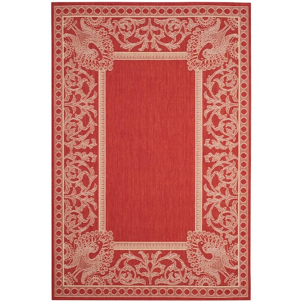 SAFAVIEH Courtyard Red/Natural 4 ft. x 6 ft. Border Indoor/Outdoor Patio  Area Rug