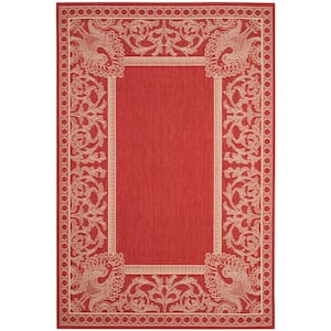Courtyard Red/Natural 7 ft. x 10 ft. Border Indoor/Outdoor Patio  Area Rug