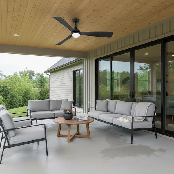 UNA 56.0 in. Integrated LED Indoor/Outdoor Matte Black Ceiling Fan with Remote Control