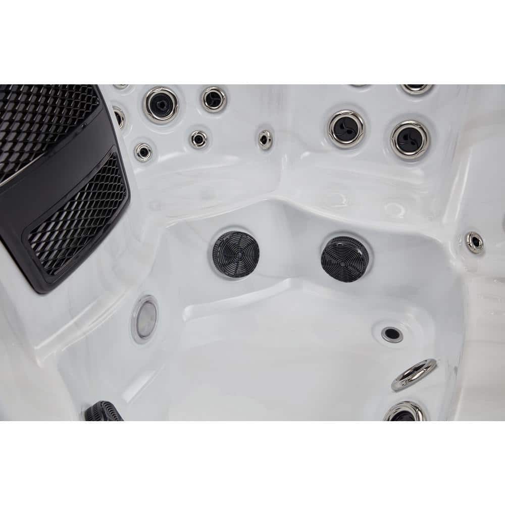 Luxury Gray Acrylic 6-Person Square Hot Tub with LED Lighting