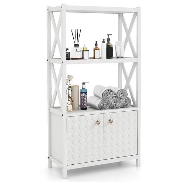 25 in. W x 12 in. D x 47 in. H White MDF Freestanding Bathroom Storage Cabinet with Open Shelves and Double Doors