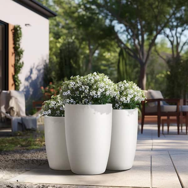 Sapcrete 14" x 17" x 20" Dia Crisp White Extra Large Tall Round Concrete Plant Pot/Planter for Indoor and Outdoor Set of 3