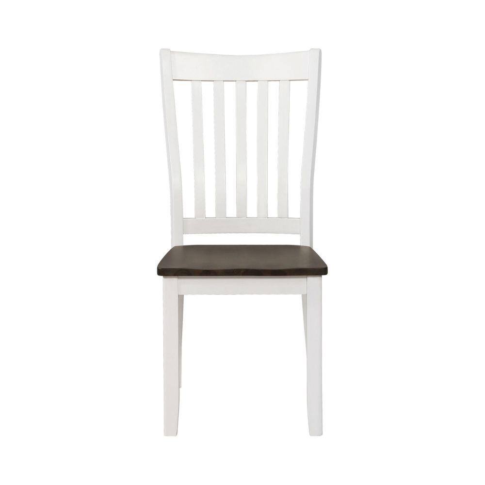 Farmhouse White and Brown Wooden Slat Back Dining Chair