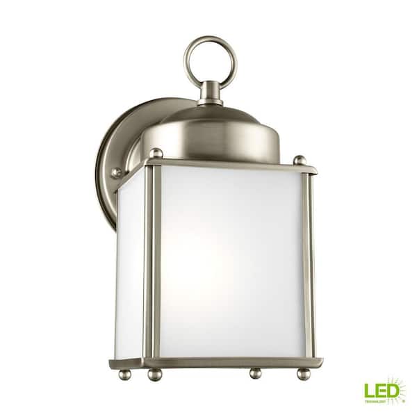 Generation Lighting - New Castle 1-Light Antique Brushed Nickel Outdoor 8.25 in. Wall Lantern Sconce with LED Bulb
