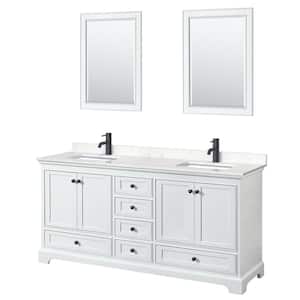 Deborah 72 in. W x 22 in. D x 35 in. H Double Bath Vanity in White with Carrara Cultured Marble Top and 24 in. Mirrors