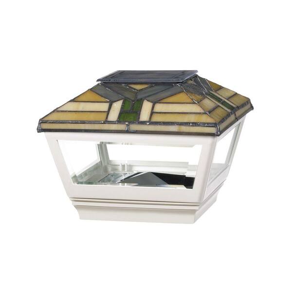 Veranda 4 in. x 4 in. Vinyl Solar Light Forest Top Pyramid Post Cap with White Base