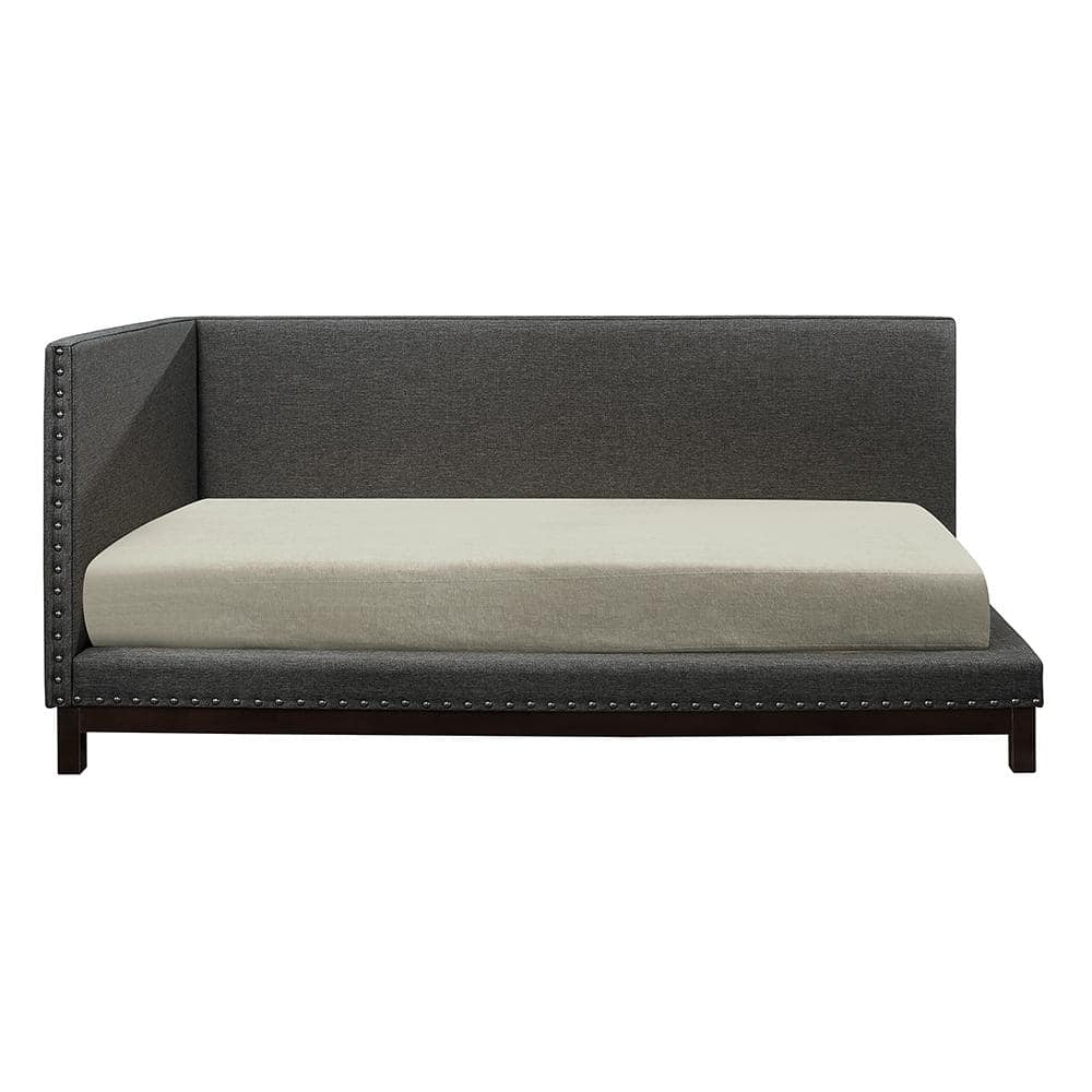Twin Dark Gray Upholstered Wood Frame Daybed with Nailhead Trim