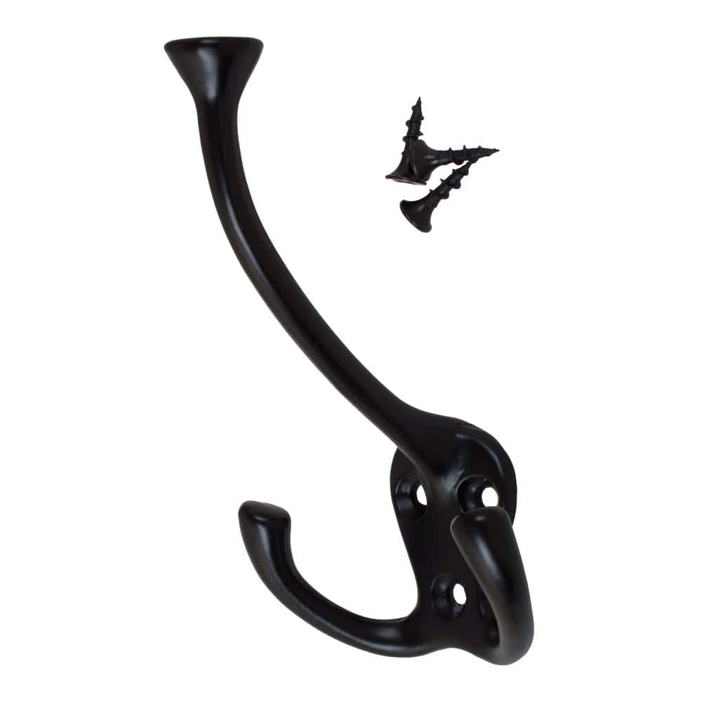 GlideRite 1-3/4 in. Classic Small Single Wall Coat Hooks Matte Black Pack of 5