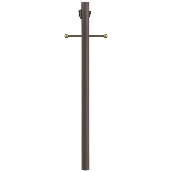 7 ft. Bronze Outdoor Lamp Post, Traditional Direct Burial Light Pole with Cross Arm and Grounded Convenience Outlet