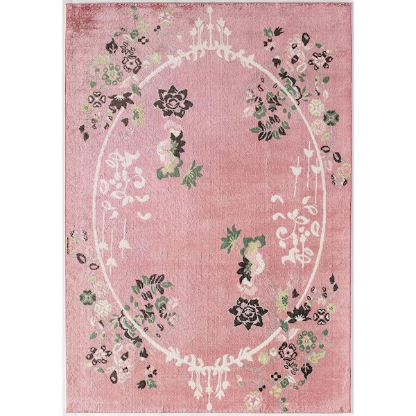 Rugs America Valentina Hanna Pink 5 ft. x 7 ft. Magnolia Floral Transitional Area Rug