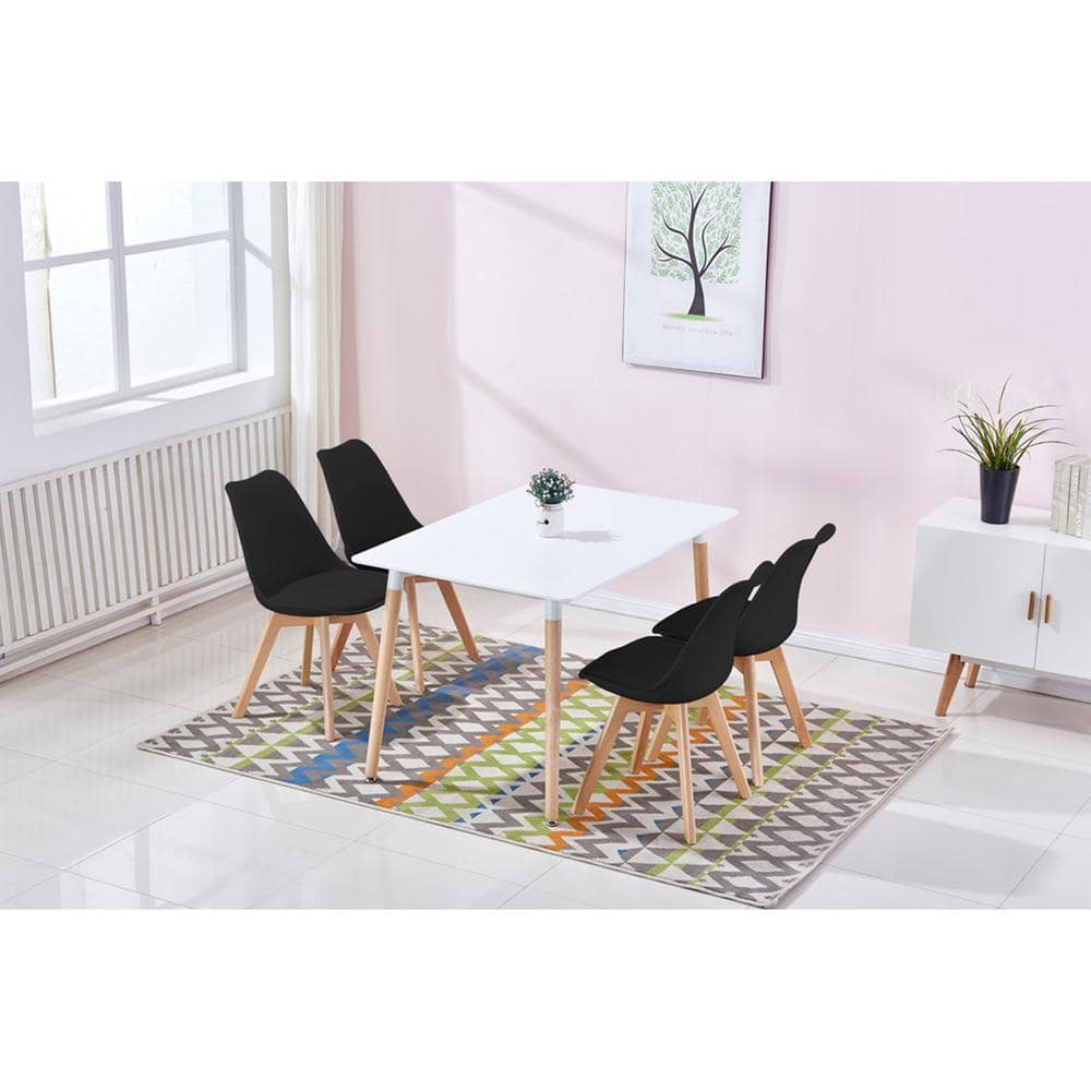 Black Polypropylene and Beech Wood Dining Side Chair Set