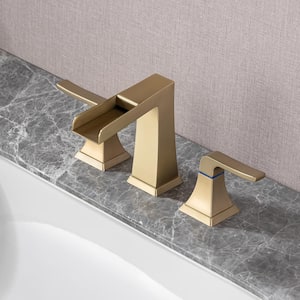 8 in. Widespread Double Handle Bathroom Faucet with Drain Assembly and Waterfall Spout in Brushed Gold