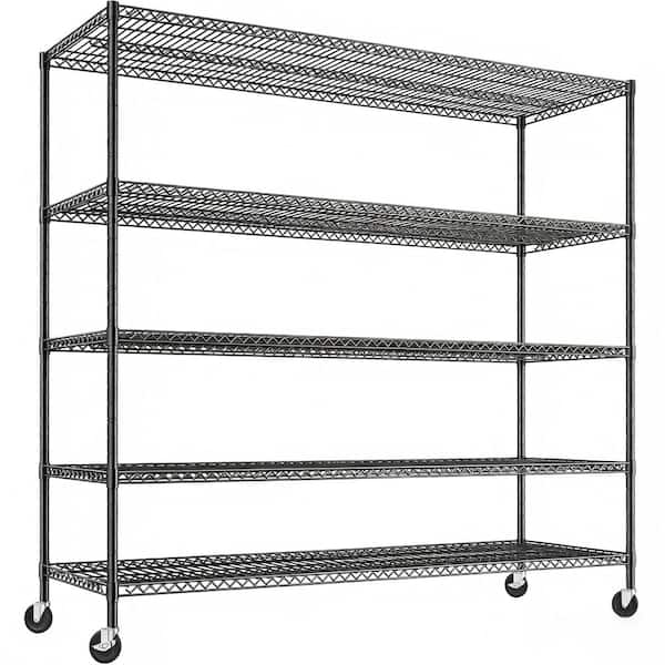 60 in. W x 18 in. D x 65.5 in. H Rectangular Wire Shelving with Wheels, Heavy Duty Metal Shelves for Storage Rack, Black
