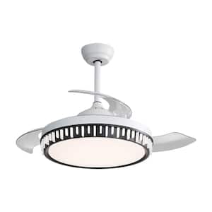 42 in. LED Indoor White Ceiling Fan with Retractable Chandelier Light Kit, 6 Speed 3 Colori Temperature Timing Fan Light