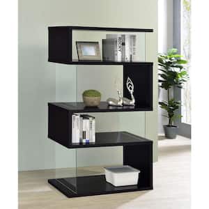 63 in. Black Wood 4-shelf Etagere Bookcase with Open Back