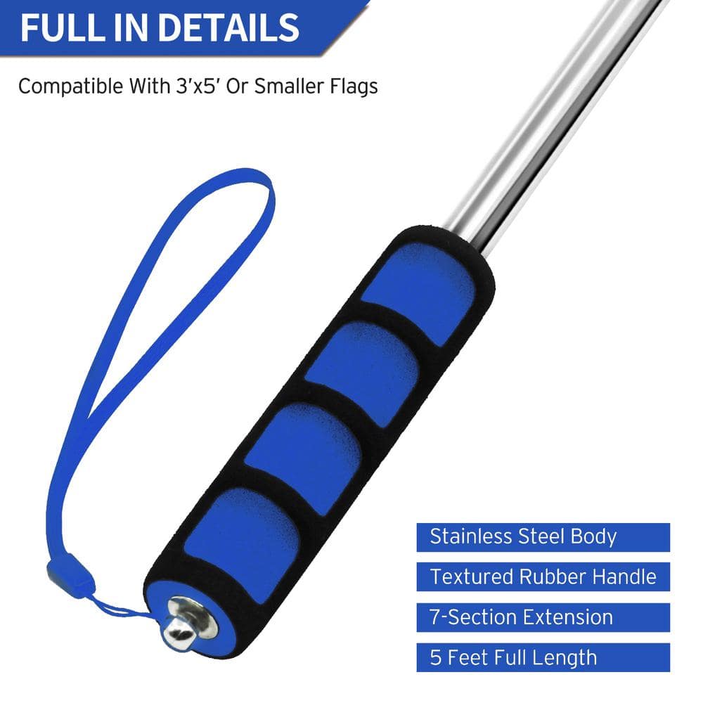 Royal Blue Stainless Steel Telescopic Garden Flagpole