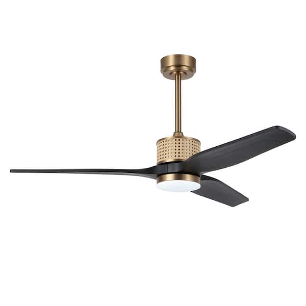 52 in. (4.3 ft.) 3 Solid Wood Blades Indoor Ceiling Fan with Integrated LED, Gold and Black