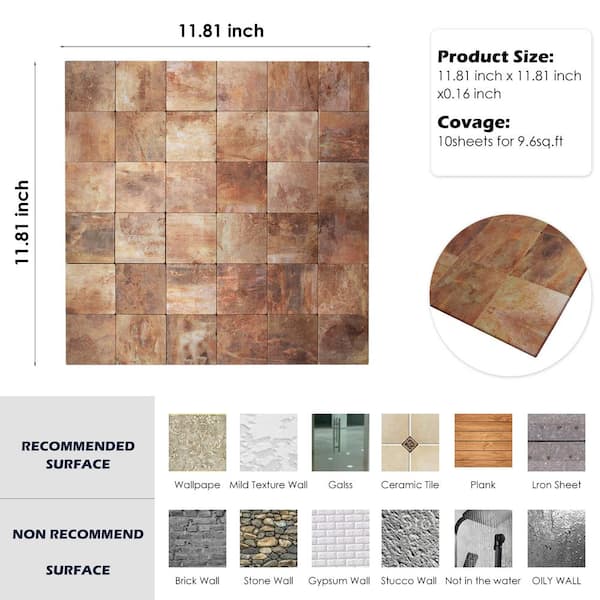 Yipscazo Herringbone Maple Brown 12 in. x 12 in. PVC Peel and Stick  Backsplash Wall Tile (10 sq.ft./10-Sheets) HT004-10-HD-US - The Home Depot