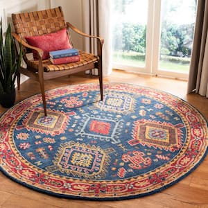 Heritage Navy/Red 6 ft. x 6 ft. Round Lodge Border Area Rug
