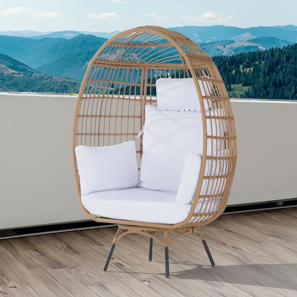 BFB Oversized Patio Wicker Swivel Egg Chair, Indoor Outdoor Rattan Egg Chair