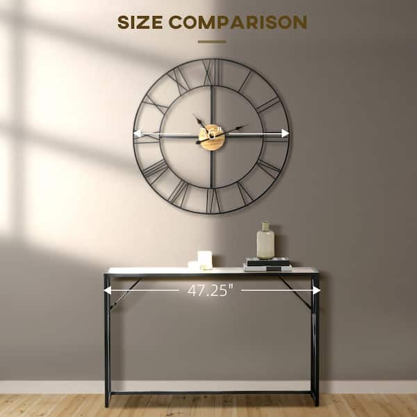 HOMCOM 36 inch Large Wall Clock, Silent Non Ticking Wood Metal Farmhouse Roman Numeral