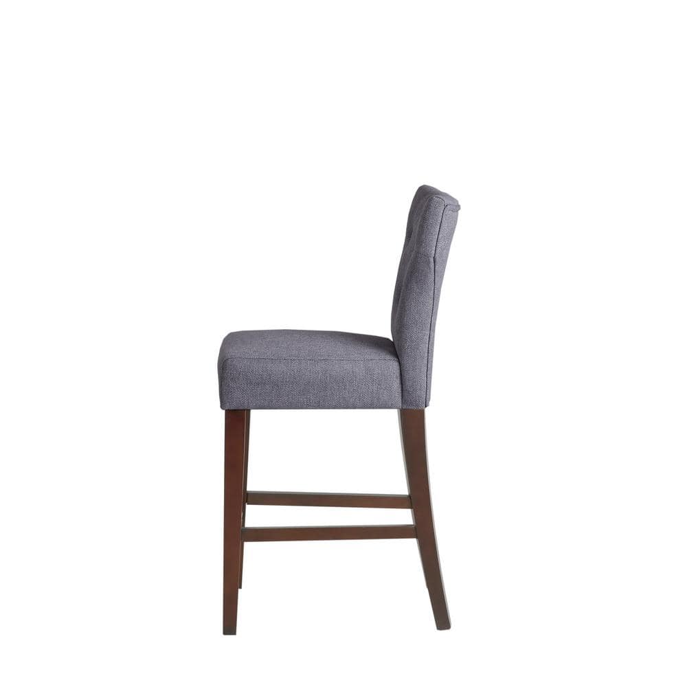 Gray Tufted Back Saddle Style Counter Stool with Wood Frame