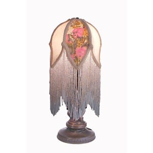 Tulip 11 in. Mahogany Bronze Victorian Mini Table Lamp with Beige Fabric Shade