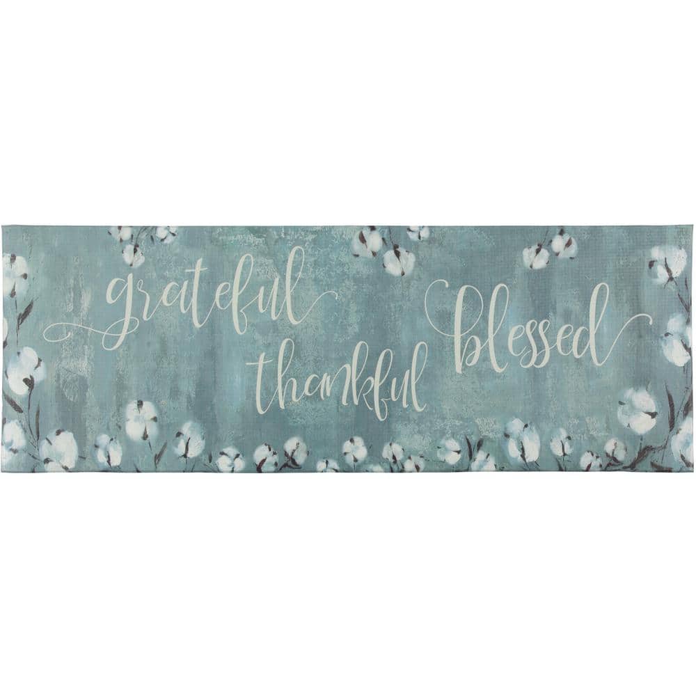 Grateful Thankful Blessed Blue PVC Anti-Fatigue Kitchen Mat