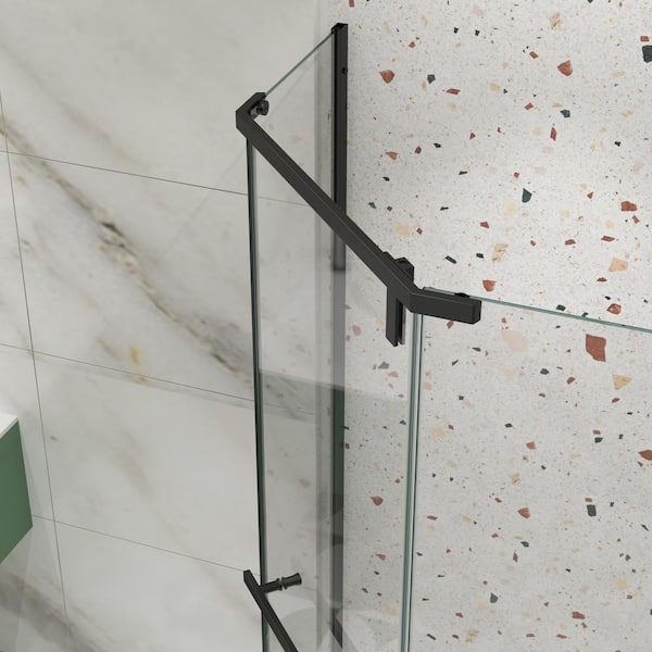 ANGELES HOME 34.75 in. W x 72 in. H Pivot Frameless Shower Door in Matte White with 1/4 in. Tempered Clear Glass