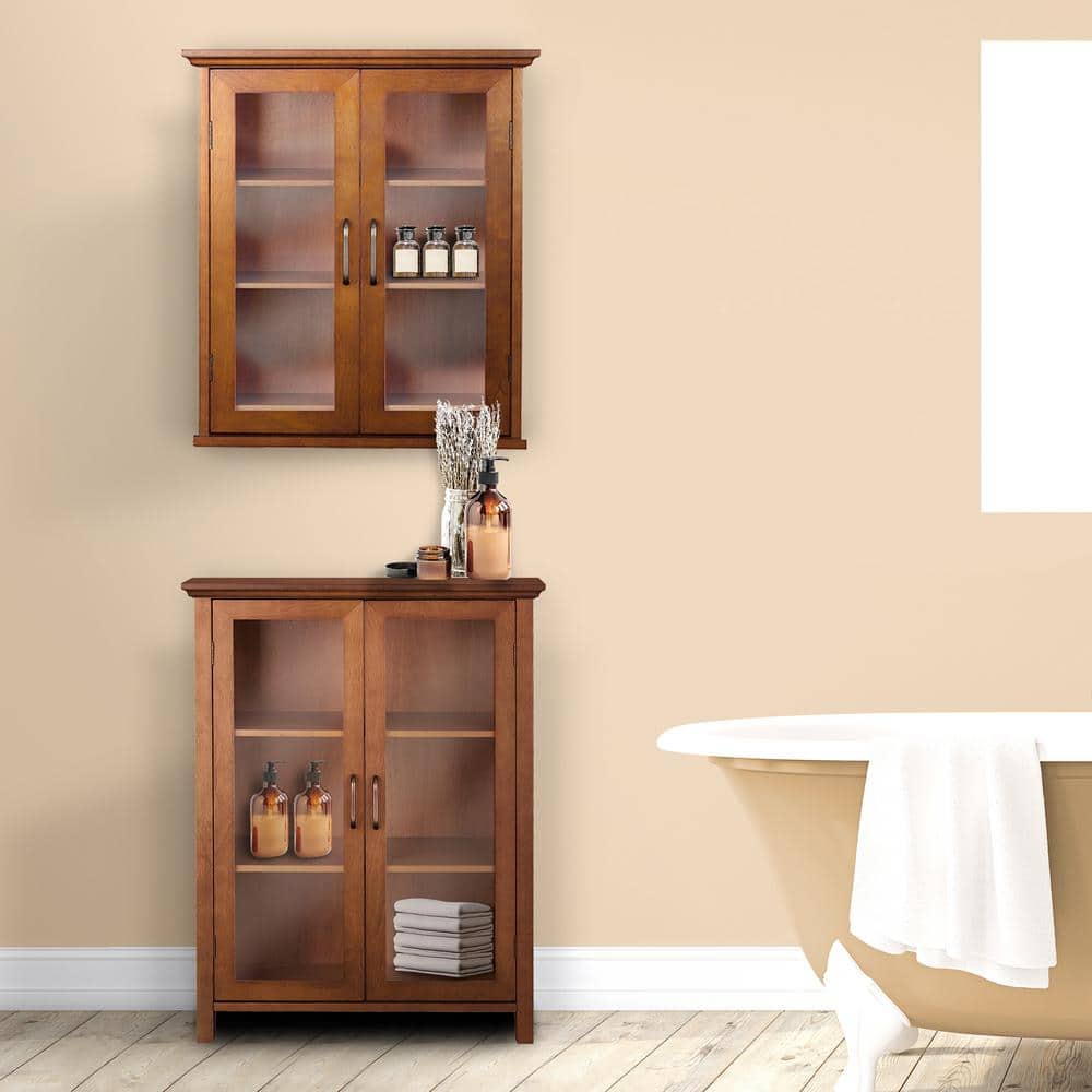 Oil Oak Two-Door Wall Cabinet with Adjustable Shelves