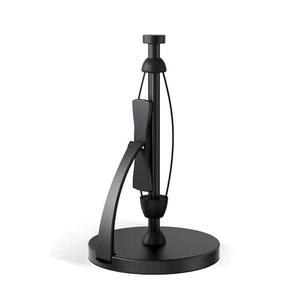 Countertop Mount Black Paper Towel Holder with Spring Arm Damping Effect Suction Cups for Kitchen Bathroom
