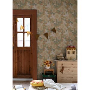 Yellow Drömma Coral Songbirds and Sunflowers Paper Non-Pasted Non-Woven Matte Wallpaper