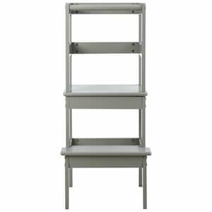 2-Step Pine Wood Step Stool, 330 lbs. Learning Toddler Tower with Safety Rail in Gray