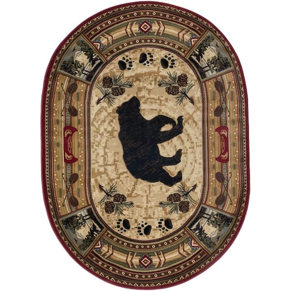 Tayse Rugs Nature Lodge Brown 5 ft. x 8ft. Oval Indoor Area Rug